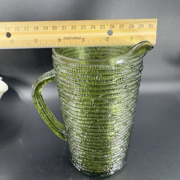 1960s Anchor Hocking Soreno Avocado Green Glass Pitcher Jug Green Textured VTG - Picture 4 of 13